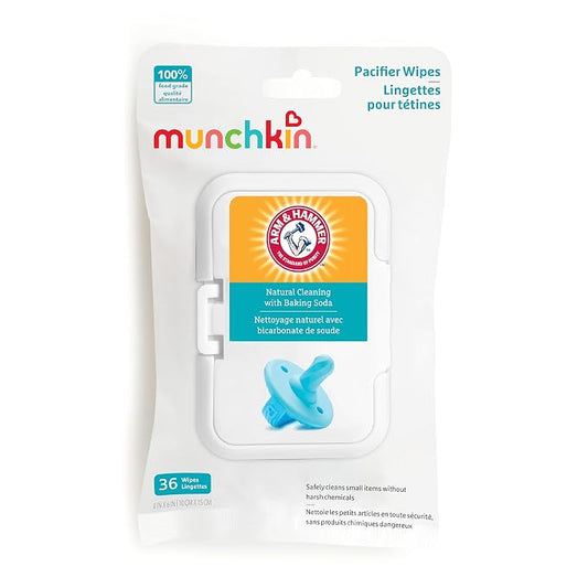Munchkin Arm & Hammer Pacifier Wipes - Safely Cleans Breast Pump Parts and Feeding Essentials for Baby and Toddler, 1 Pack, 36 Wipes