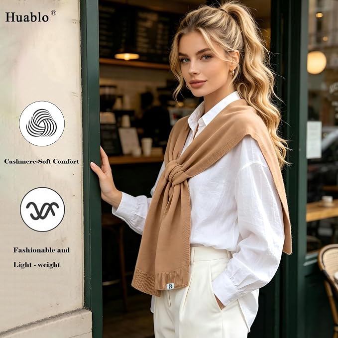 huablo Women's Fashion Knitted Shawl - Khaki Sweater Shawl for Air-Conditioned Rooms