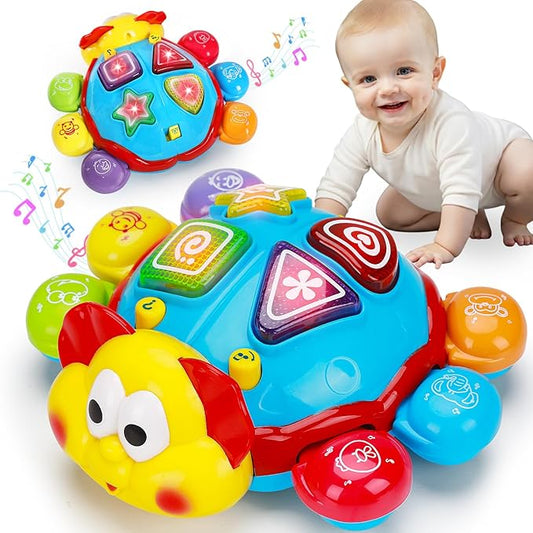 Baby Crawling Toys 6-12 Months, Musical Light Up Tummy Time Toy for Infant 0-6 7 8 9 12-18 Month Old, Toddler Spanish English Bilingual Learning Educational Development Gift for 1 2 Year Old Boy Girl
