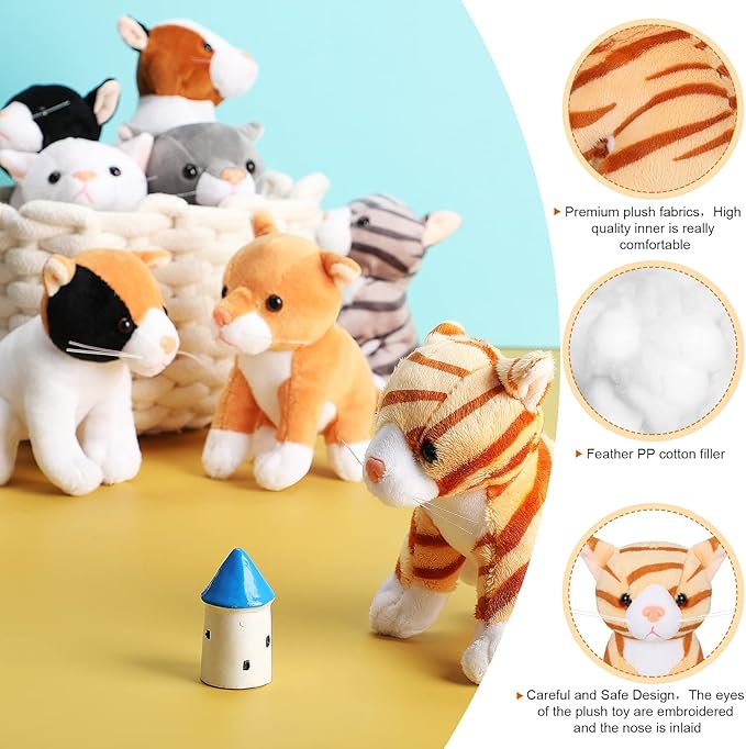 Sumind 8 Pcs Cat Stuffed Animals Bulk Plush Pets 5 Inch Cute Assorted Plush Cats Horse for Birthday Halloween Christmas Party Favors Favors(Cat)