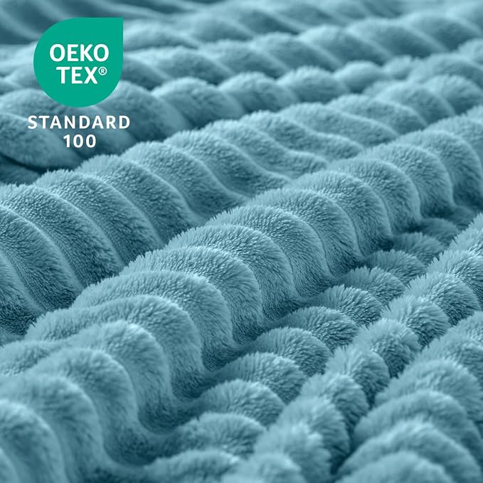BEDELITE 3D Ribbed Washed Blue Fleece Twin Blanket for Bed, 60x80 Inch | Soft Warm Decorative Fluffy Blanket, Cozy Plush Lightweight Fuzzy Throw Blanket for Couch Sofa Room Decor, Gift for Women