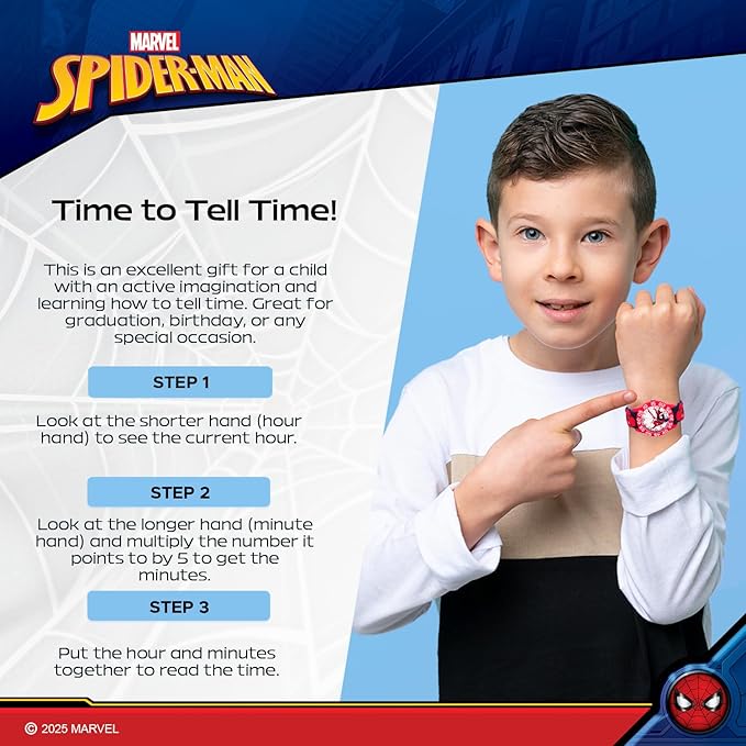 Accutime Kids Marvel Avengers Captain America Spiderman Guardians of The Galaxy Analog Quartz Superhero Time Teacher Watch for Boys, Girls, Toddlers with Hour Minute Markers to Learn How to Read Time
