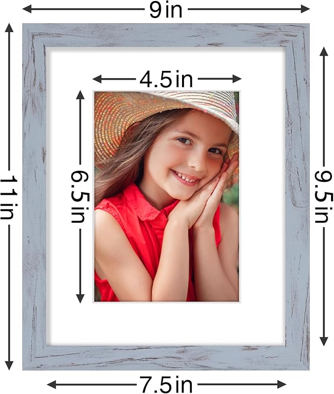 Vittanly 8x10 Picture Frames Set of 9, Wall & Tabletop, Vintage Blue-Gray | Display Pictures 5x7 with Mat or 8x10 without Mat, Small Photo Frames, Engineered Wood with Shatter Resistant Plexiglass