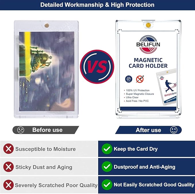 20-Pack One Touch Magnetic Card-Holders - 35PT Trading Card Holders, UV Protection Clear Acrylic Card Cases, Card Protector for Game, Baseball Sports Cards, Fit for Standard Cards Storage and Display