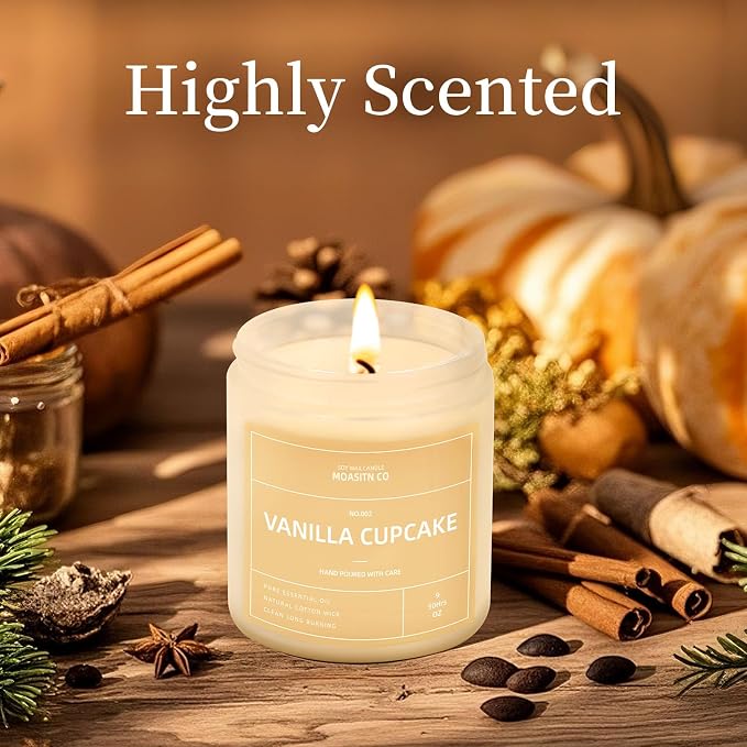 Vanilla Cupcake Candle for Home Scented| Natural Soy Non Toxic Candles| Long Clean Burning Aromatheraphy Jar Candel| Women,Men Gift for Autumn,Winter, Halloween,Thanksgiving,Relaxing| 9oz