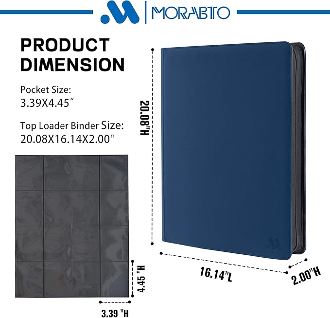 Top Loader Binder, Holds 640 Top Loaders,16 Pocket Top Loader Binders for 3" x 4" Rigid Cards,Top Loader Card Binder for Hard Plastic Top Loaders -Blue