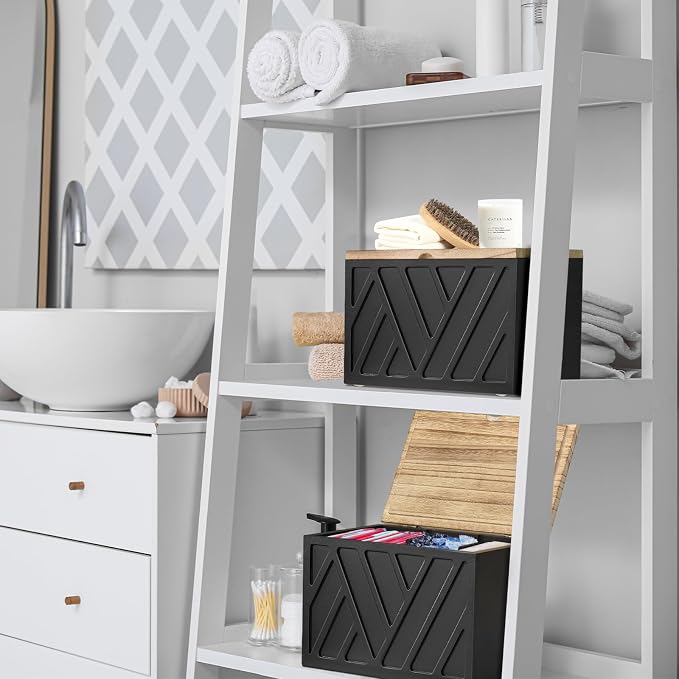 Jorkol 2 PCS White Tampon Holder for Bathroom Decor, Feminine Product Organizer with Lid, Shark Week Tampon Storage, Wood Pad and Tampon Organizer for Toilet Organizer, Bathroom Accessories Box