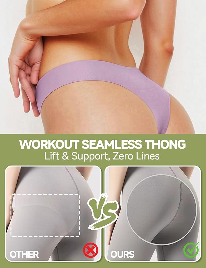 Seamless Thongs for Women No Show G-String Thong Breathable Cotton Panty Liners Underwear for Yoga Workout Gym