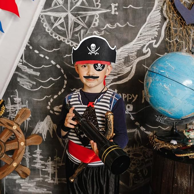 Halatool 72 Pcs Halloween Pirate Party Set for Kids, 24 Pirates Hats with 24 Eye Patches and 24 Mustaches, Pirate Costume Accessories Bulk for Halloween, Masquerade, Cosplay, Party Favors Decor