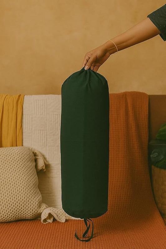Round Bolster Cover Cervical Neck Roll Cotton Pillowcase for Cylindrical Pillow with Drawstring Closure Neck Pillow case 6" x 18" (15 x 45 cm) Bottle Green