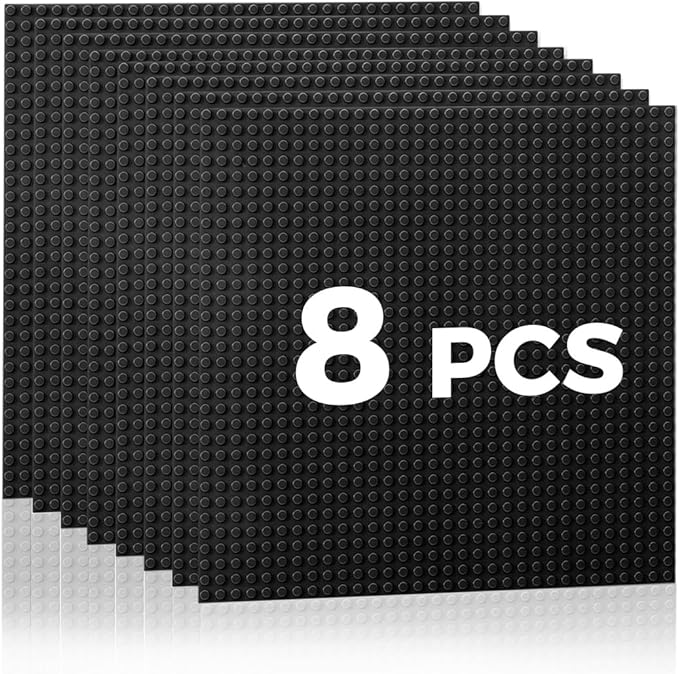 Classic Baseplates Building Plates-8 Pack 10" x 10" Building Boards,100% Compatible with All Major Brands and Activity Table, Creative Platforms Mats for Toy Bricks,Black