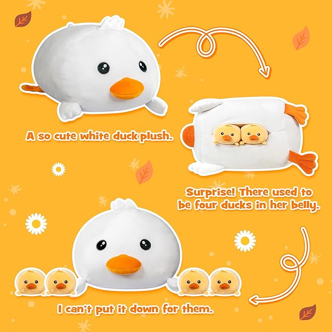 Duck Plush Cute Stuffed Animal with 4 Baby Soft Pillow Christmas, Thanksgiving, Birthday Gift for Girls Boys Kids Decor