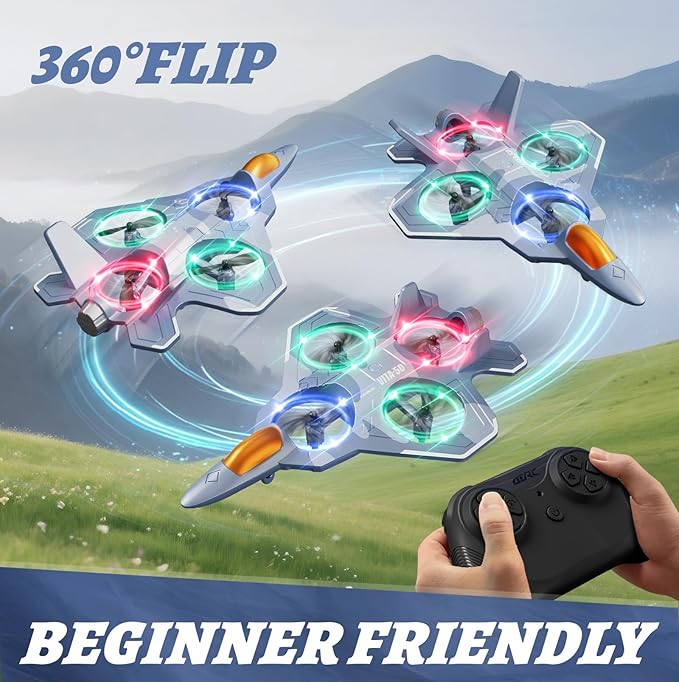 Foam Remote Control Airplanes for Kids Adults 4-8 8-12 12-16, RC Plane Airplane Toys for Boys Kids Beginners, RC Planes Fighter Jet Helicopter Drones for Kids Adults, 360° Flip Easy to Fly