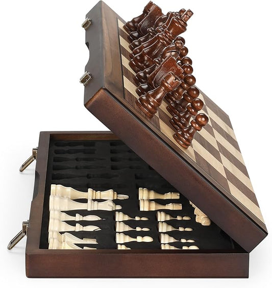 Magnetic Wooden Chess Set for Adults Kids 17'' Chess Board with Handmade Pieces, Folding Portable Travel Unique Chess Sets Game for Tournament Professional Beginner