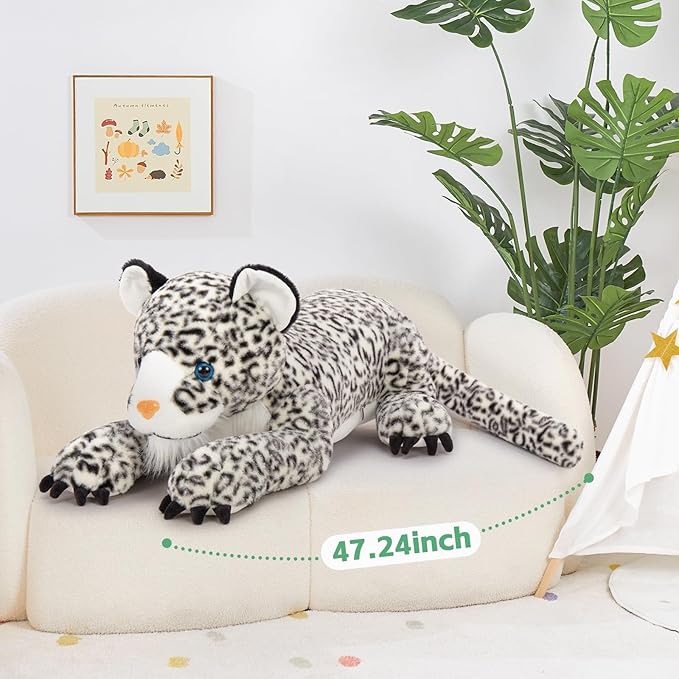 MaoGoLan Giant Snow Leopard Stuffed Animal Pillow – 47” Soft & Fluffy Cheetah Plush Toy, Large Realistic Jaguar Stuffy Christmas Birthday Gifts for Kids Girls Boys