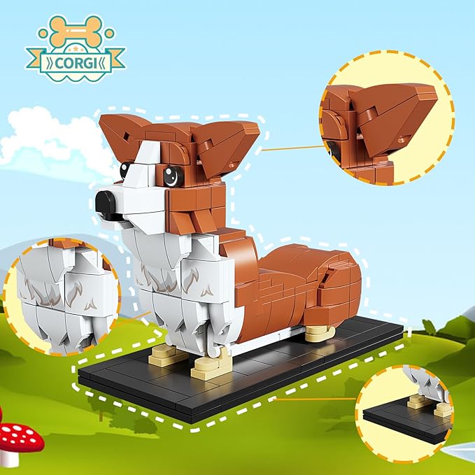 KAZI Adorable Dogs Building Toy Set,Dog Gift fors Animal-Lovers,Ideas Corgi Dog Building Set for Girls and Boys,Creative Buildable Toys for Kids 8 and Up,Party Favors,Gifts for Halloween Christmas