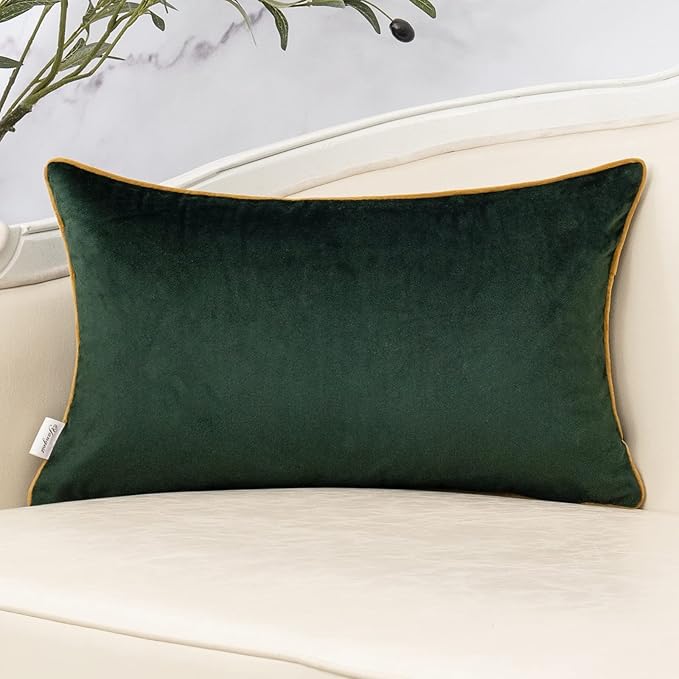 Green Throw Pillow Cover Velvet Cushion Cover Branches Rectangular Pillowcase for Sofa Couch Bedroom Living Room, 12x20 Inch