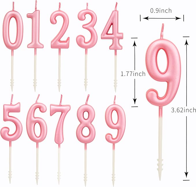 PHD CAKE 10-Pieces Pink Numeral Birthday Candles, Cake Numeral Candles Number 0-9 Glitter Cake Topper Decoration for Birthday,Wedding Anniversary,Party Celebration