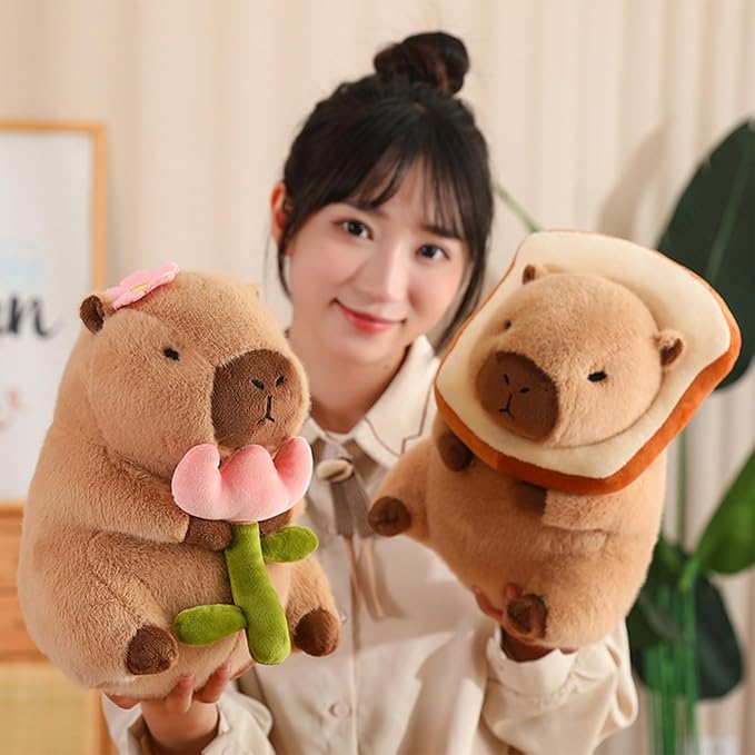 Cute Capybar Stuffed Animals with Wearable Toast headsetwear Capybar, Gifts for Kids (15.8 in Bread Capybar)