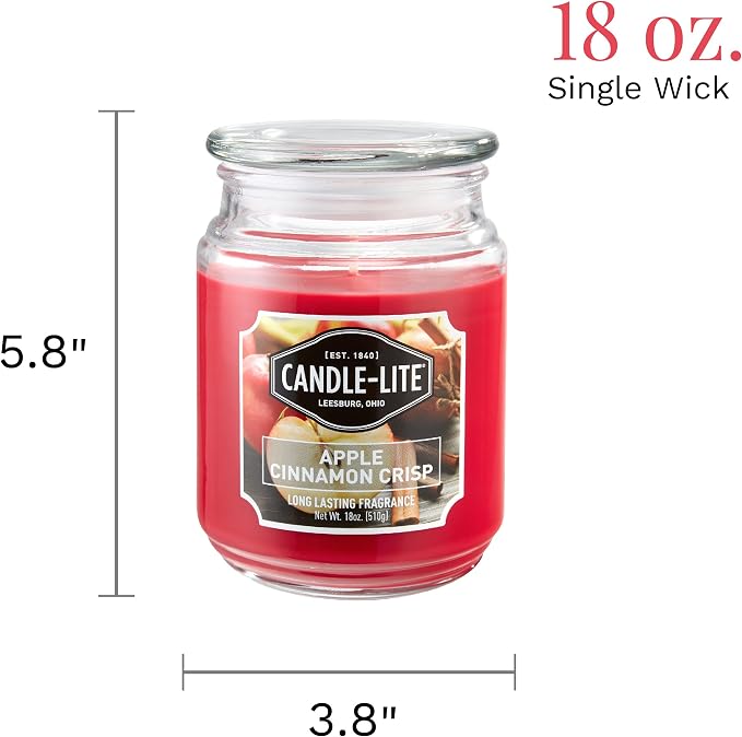 Candle-lite Scented, Apple Cinnamon Crisp Fragrance, One 18 oz. Single-Wick Aromatherapy Candle with 110 Hours of Burn Time, Red Color