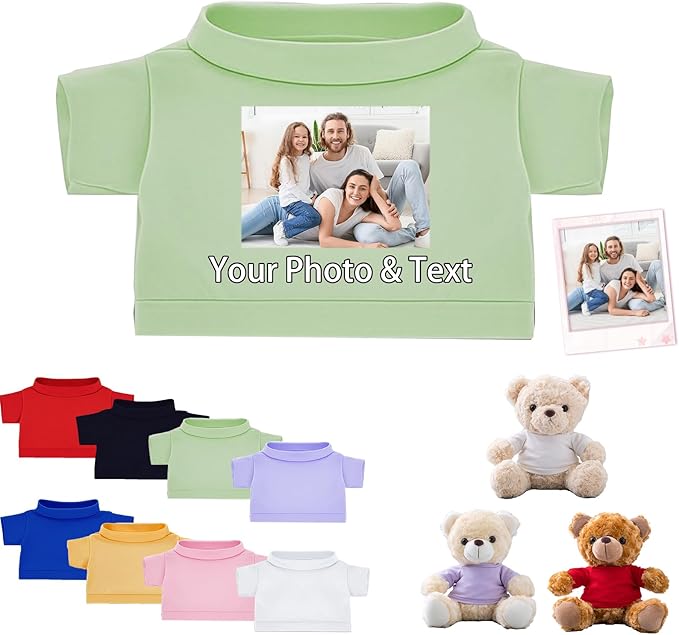 Personalized Teddy Bear Clothes with Photo Text, Custom Stuffed Animal Clothing Fit 8-16inch Stuffed Bear Clothes, Personalized Doll Clothing Make Your Own Plush Doll Shirt