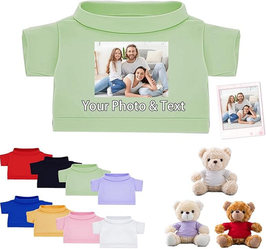 Personalized Teddy Bear Clothes with Photo Text, Custom Stuffed Animal Clothing Fit 8-16inch Stuffed Bear Clothes, Personalized Doll Clothing Make Your Own Plush Doll Shirt