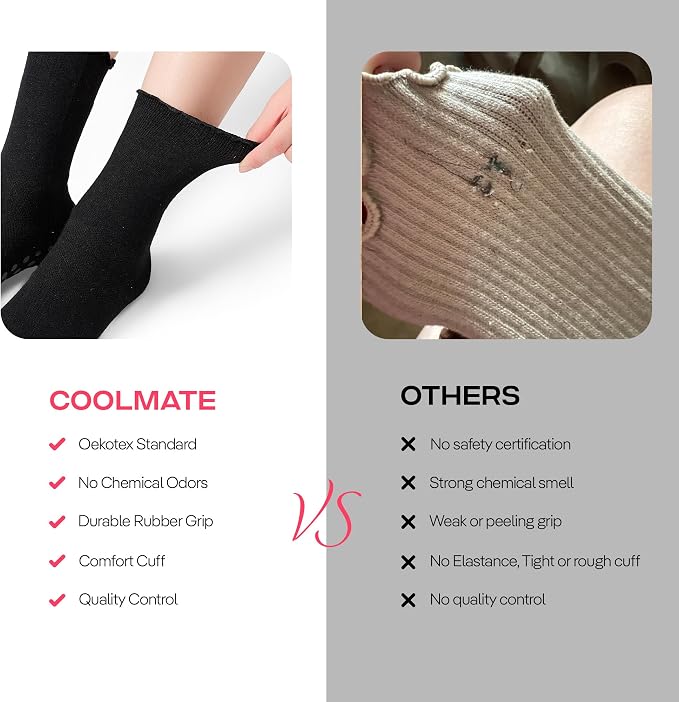 COOLMATE Pilates Socks with Grips for Women, Yoga Socks, Crew Non Slip Women for Barre, Pilates Gifts for Women