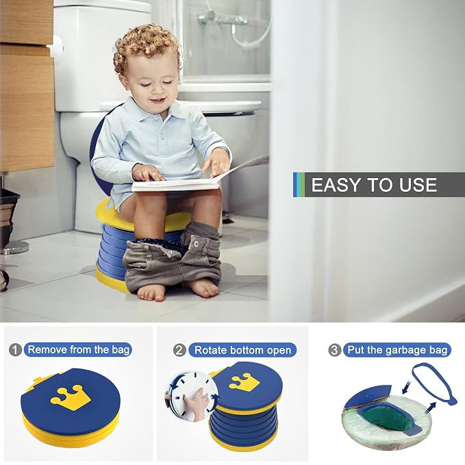 Travel Potty for Toddler, Portable and Foldable Toilet, Apply to Seat Emergency Toilet for Car, Camping, Outdoor, Indoor with 3 Rolls Bag(Blue)