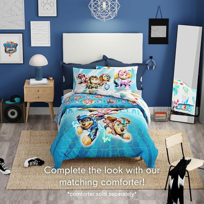 Paw Patrol 2 The Movie Bedding Super Soft Microfiber 4 Piece Full Size Sheet Set, (Official Licensed Product) by Franco