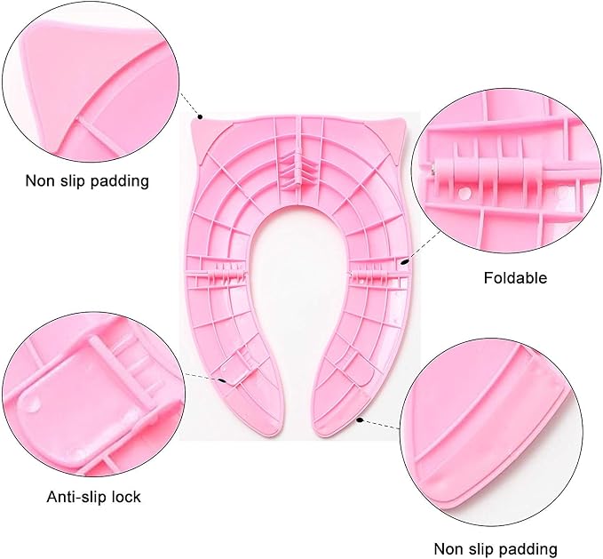 Toilet Potty Training Seat Cover, Travel Toilet Seat, Folding Non Slip Silicone Pads, Travel Portable Reusable Kids Toddlers Boys Girls, Carry Bag (Pink)
