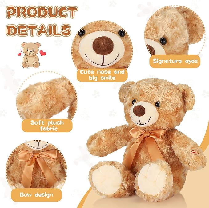 Liliful Halloween Plush Bear Gift 12 Inch Plush Stuffed Animal Insert a Recordable Sound Module Brown Bear Soft Doll Fabric Animal Toy for Birthday Party Decoration(Vivid Style)