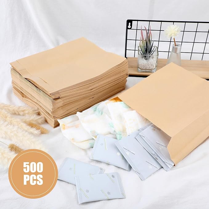 Tenceur 500 Pcs Waxed Kraft Sanitary Napkin Disposal Bags 7.5x10x3.5 in | Feminine Hygiene Bags Dispenser Compatible 500 pcs Waxed Paper Bathroom Restroom Commercial Janitorial Use