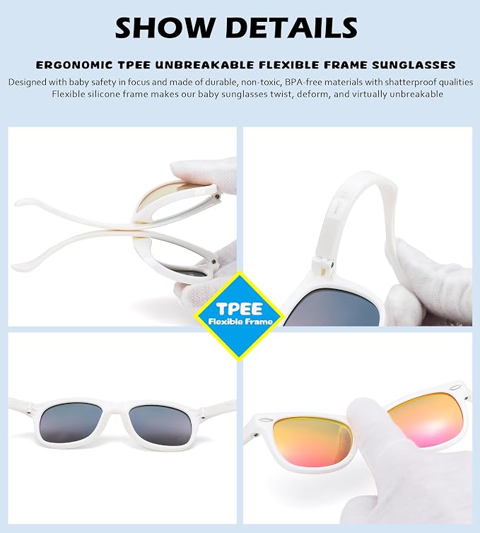 Polarized Baby Sunglasses with Strap - Unbreakable Flexible Infant Sunglasses for Toddlers Age 0-24 Months