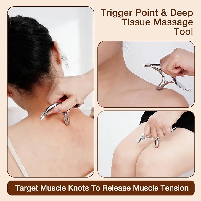 all in1 Stainless Steel Gua Sha Trigger Point Massage Tool Acupressure Deep Tissue Massager Muscle Tension Relax TMJ Headache Body Pain Relief Gua Sha Facial Tool Jawline Sculpt Muscle Scraper