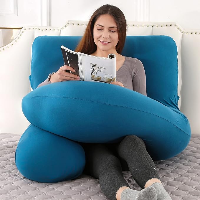 U-Shaped Full Body Pregnancy Pillow for Sleeping – 57" Maternity Pillow with Removable Cover, Support for Back, Legs, Belly & Hips (Jersey -Royal Blue)