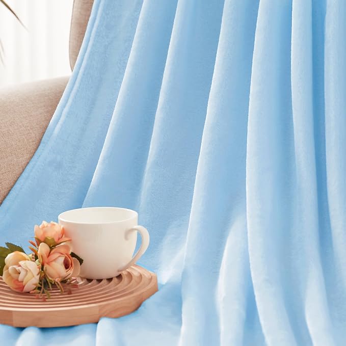 Exclusivo Mezcla Soft Large Fleece Throw Blanket for Couch, Ice Blue | 50x70 Inches, Double-Sided Brushed Flannel, Lightweight Plush Cozy Blanket for Home Decor, All Season, Machine Washable