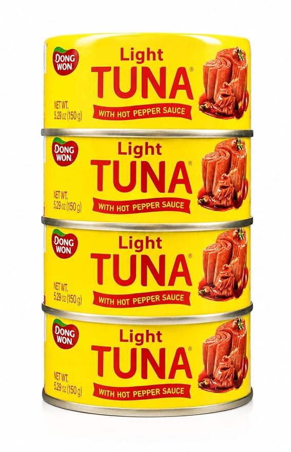 Dongwon Light Tuna with Hot Pepper Sauce, Korean Spicy Canned Tuna, Ready to Eat Tuna in Sauce, 5.29 oz Each, Pack of 4