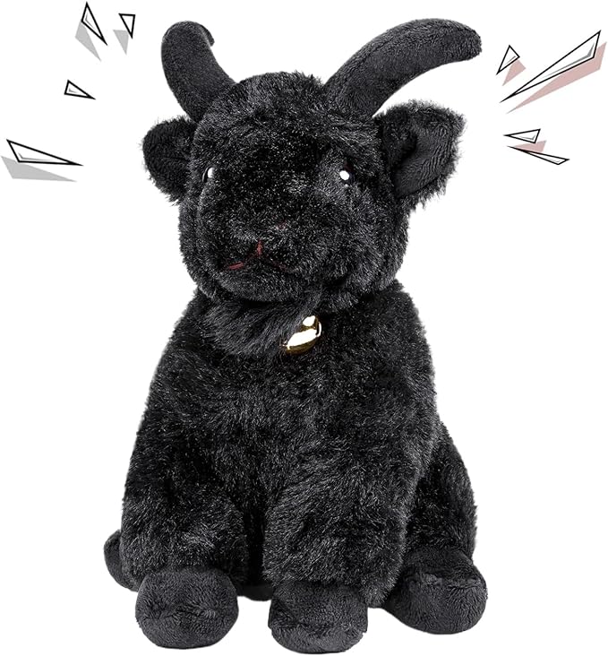 Screaming Sitting Black Goat with Bell Plush Animal Toy 10in, Realistic Screaming Goat Plush Toy, Cute and Funny Black Goat Animal Plushies Model Gift Collection for Kids