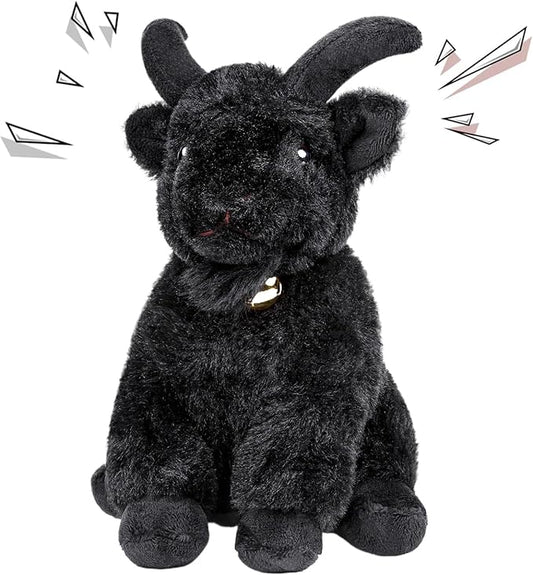 Screaming Sitting Black Goat with Bell Plush Animal Toy 10in, Realistic Screaming Goat Plush Toy, Cute and Funny Black Goat Animal Plushies Model Gift Collection for Kids
