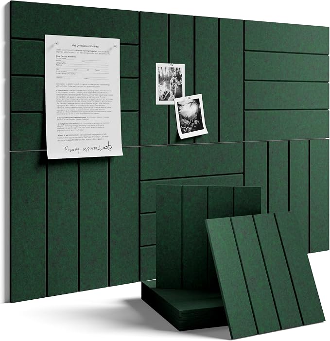 Fluxynara 36" x 24" Large Felt Bulletin Board, Pine Green | 6 Pack Cork Board Alternative with 30 Safe Adhesive Tabs, Felt Pin Boards for Wall Decor, Home, Office, Classroom, Dorm