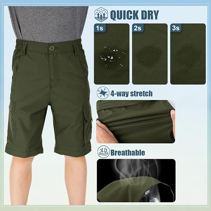 linlon Kids' Cargo Pants, Boy's Casual Outdoor Quick Dry Waterproof Hiking Climbing Convertible Trousers #9016