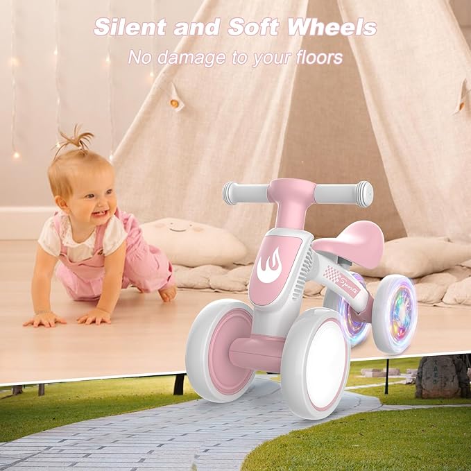 WETIFY Colorful Lighting Baby Balance Bike Toys for 1 Year Old Girl Gifts, 10-36 Month Toddler Balance Bike, No Pedal 4 Silence Wheels & Soft Seat First Bike, One Year Old Girl Birthday Gifts