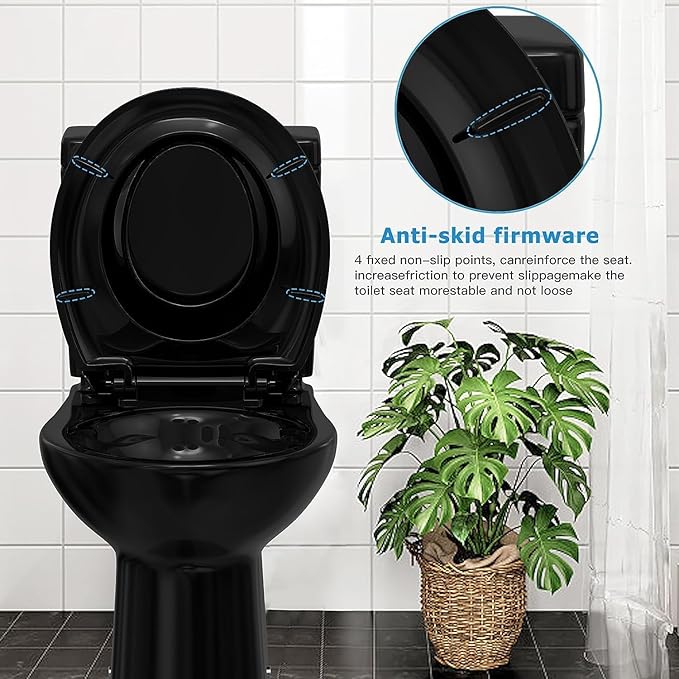 Toilet Seat, Round Toilet Seat Built in Toddler Seat, Potty Training Toilet Seat Round Fits Both Adult and Child, Slow Close and Magnets (Black)