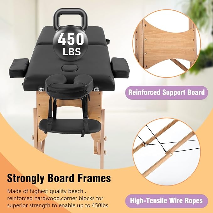 BestMassage Massage Bed Portable Massage Table 23 in Wide Lash Bed Height Adjustable 2 Folding with Non-Woven Bag for Spa Footmassage Facial CareSpa Tattoo