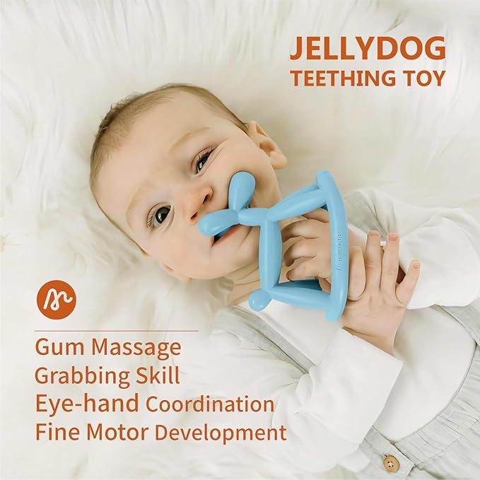Baby Teether Toys for Teething Relief, Teething Toys 3-6 Months Food Grade Silicone Teether with Storage Box and Pacifier Clip, Baby Essential (Clear Clip+Box)