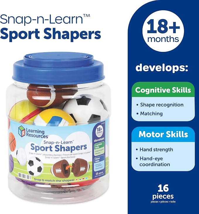 Learning Resources Snap-n-Learn Sports Shapers - Fine Motor Skills Toys for Toddlers, Preschool Matching Toy, Sorting and Color Recognition Skills, Sensory Bin, Birthday Gifts for Boys and Girls