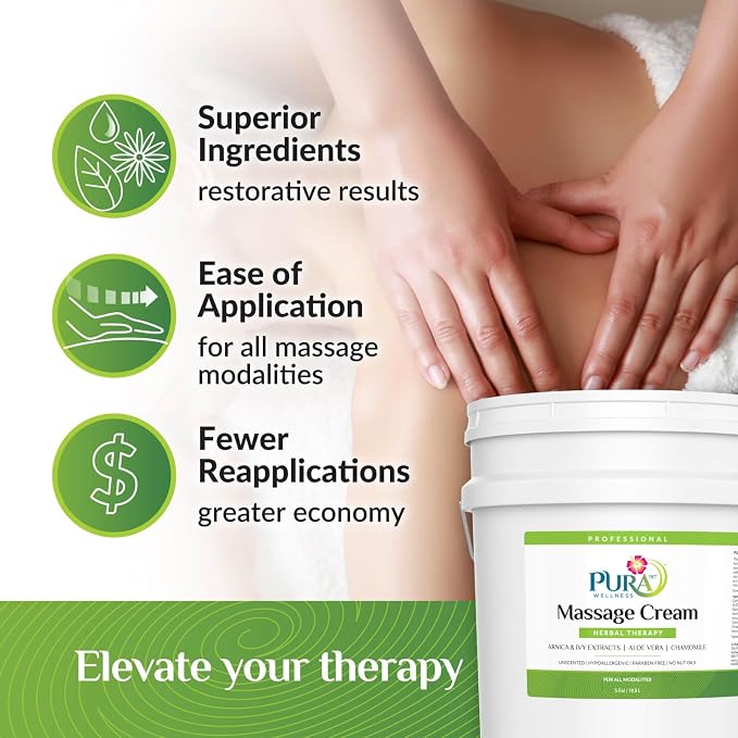 Herbal 5 Gallon Massage Cream, Aloe Vera, Professional, Massage Therapy, Physical Therapy, Deep Tissue, Unscented, Hypoallergenic, Natural Ingredients, Skin Hydrating, Moisturizing