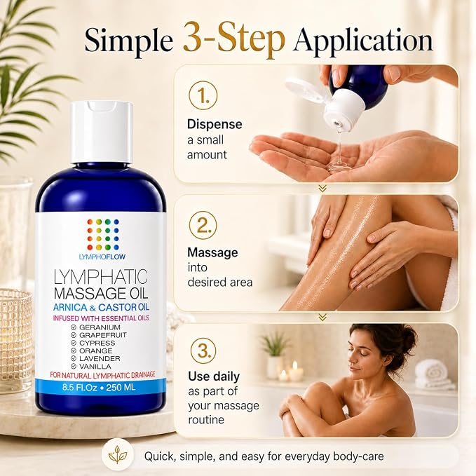 Bruizex Lymphatic Drainage Massage Oil with Arnica & Cold Pressed Castor Oil- Lightweight Non-Greasy Body Massage Oil for Daily Lymphatic Massage, Aftercare Routine, Post Surgery, BBL, Lipo - 8.5 Oz