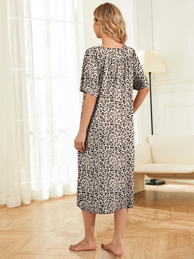 House Dresses for Women with Pockets Moo Moo Nightgown Short Sleeve Mumu Dress Lounge Dress S-3XL
