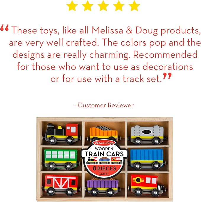 Melissa & Doug Wooden Train Cars, 8-Piece Magnetic Train Set with Toy Storage Tray, Steam Engine, Caboose, Coal & Passenger Cars, Montessori-Inspired Pretend Play Toys for Kids Ages 3+
